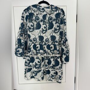 ALEXIS blue and white lace dress size small